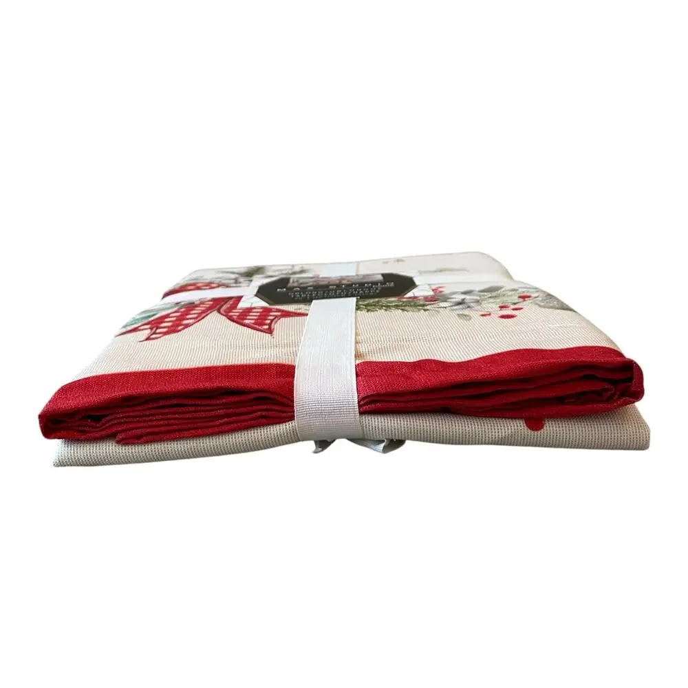 Max Studio Christmas Red Bows & Holly Holiday Tablecloth Oblong 60x120 New